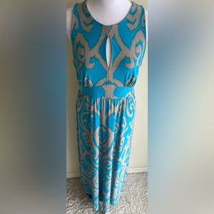 INC INTERNATIONAL CONCEPTS SLEEVELESS MAXI BLUE/SILVER/GRAY SZ L